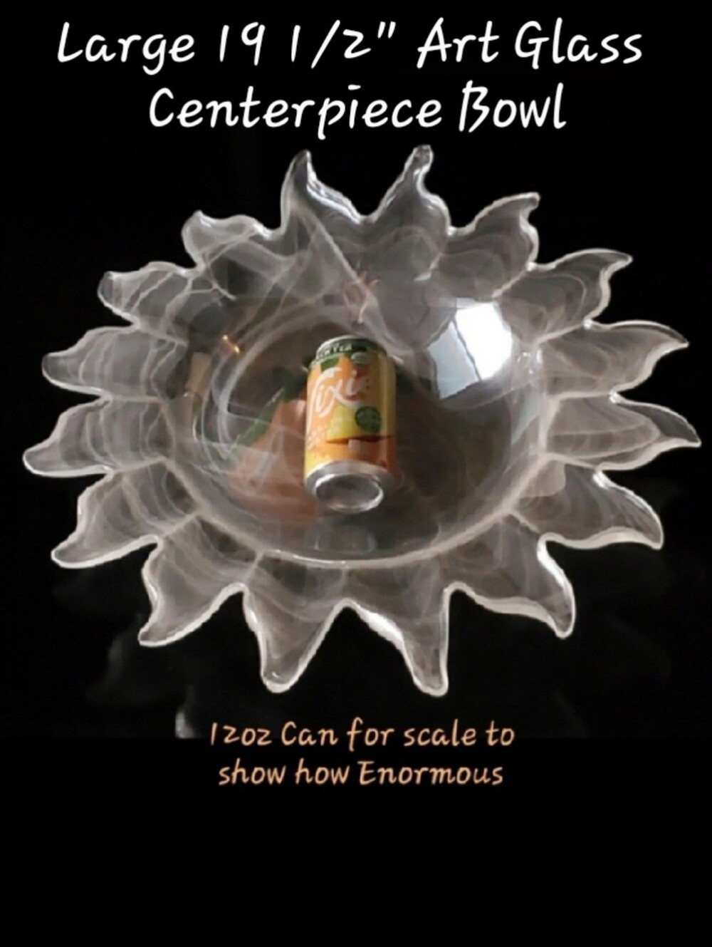 Huge 19 1/2" Helios ☀️ Sun Art Glass Clear White Light Gray Centerpiece Bowl EUC - Picture 1 of 9